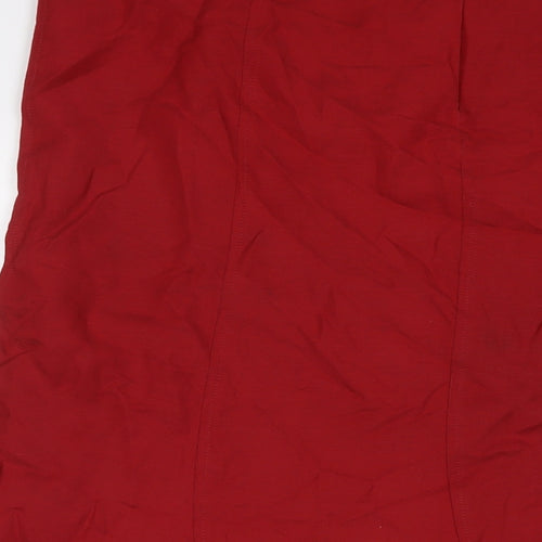 Debenhams Womens Red Linen Trumpet Skirt Size 14 Zip