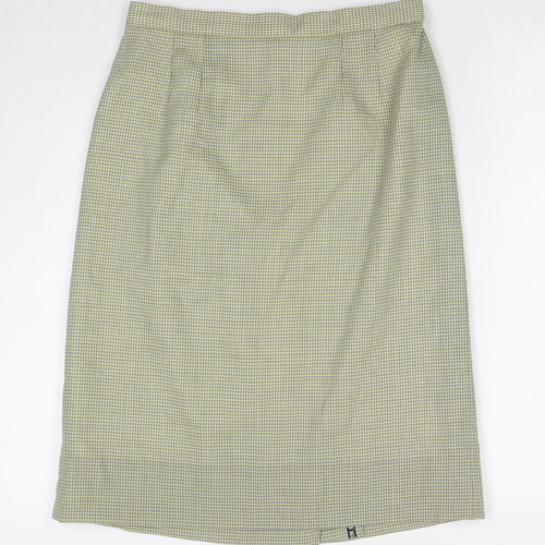Made in U.K. Womens Green Herringbone Wool A-Line Skirt Size 28 in Zip