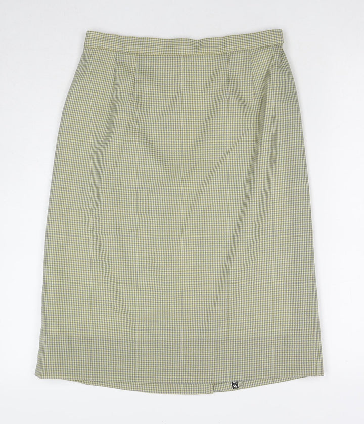 Made in U.K. Womens Green Herringbone Wool A-Line Skirt Size 28 in Zip