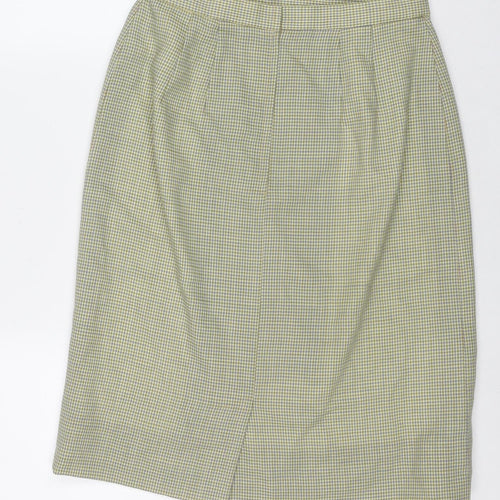 Made in U.K. Womens Green Herringbone Wool A-Line Skirt Size 28 in Zip
