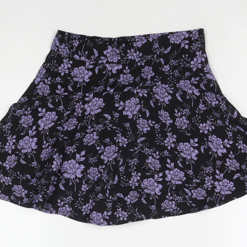 Zara Womens Black Floral Polyester Skater Skirt Size XS Zip