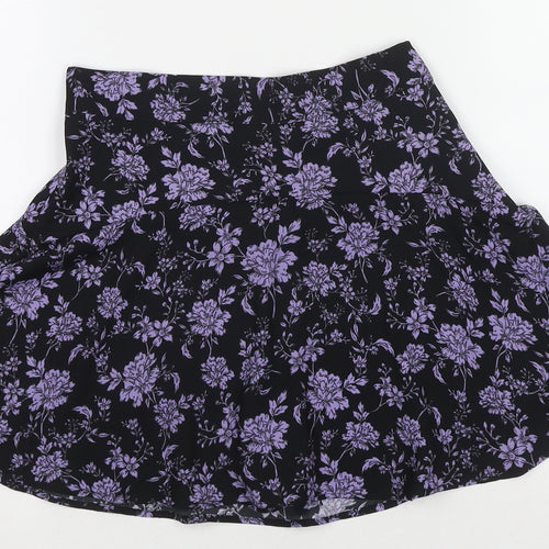 Zara Womens Black Floral Polyester Skater Skirt Size XS Zip