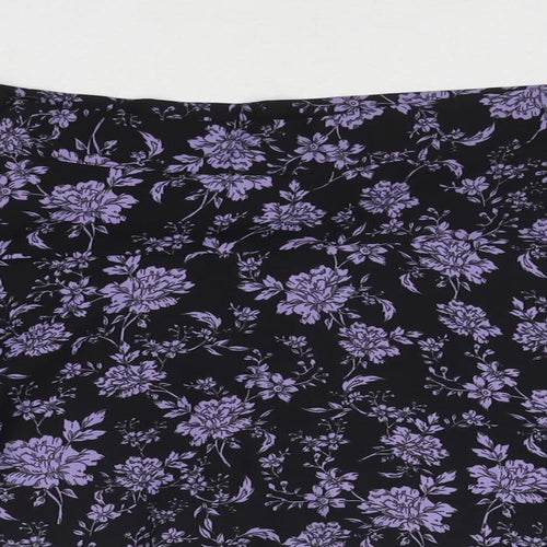 Zara Womens Black Floral Polyester Skater Skirt Size XS Zip