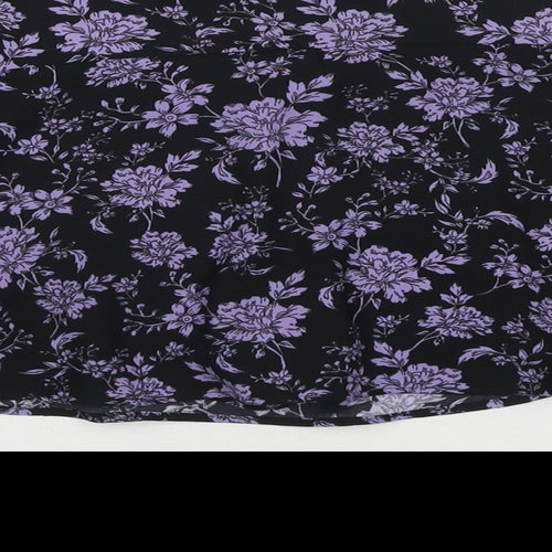 Zara Womens Black Floral Polyester Skater Skirt Size XS Zip