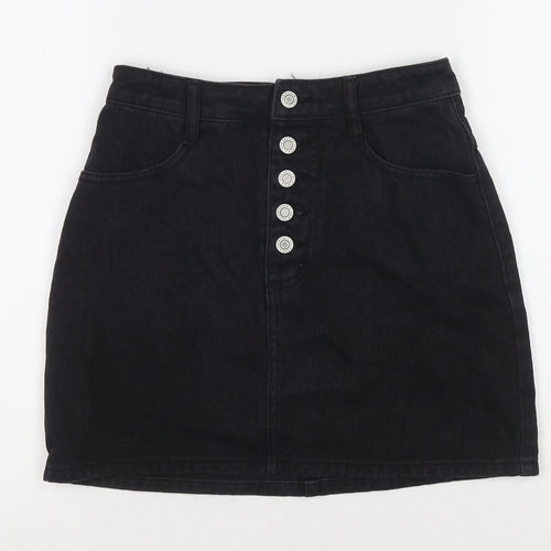 John Galt Womens Black Cotton A-Line Skirt Size S Zip