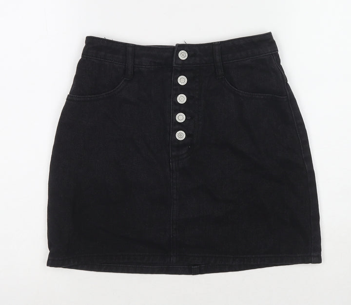 John Galt Womens Black Cotton A-Line Skirt Size S Zip