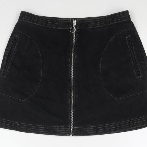 Cooperative Womens Black Cotton A-Line Skirt Size M Zip