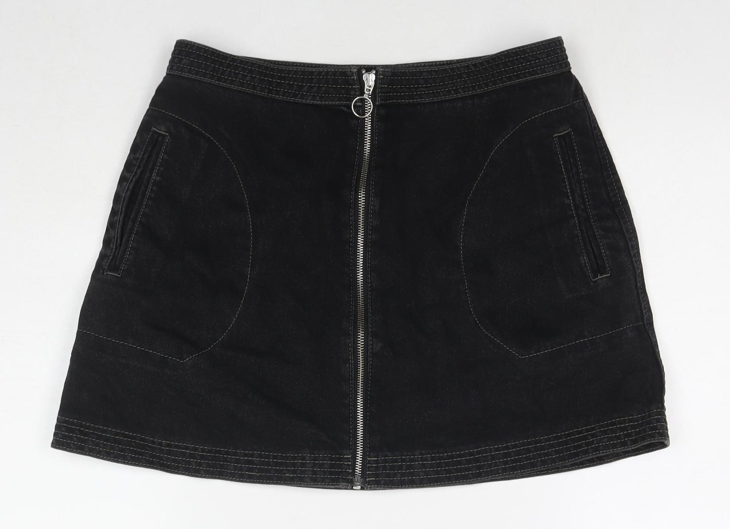 Cooperative Womens Black Cotton A-Line Skirt Size M Zip