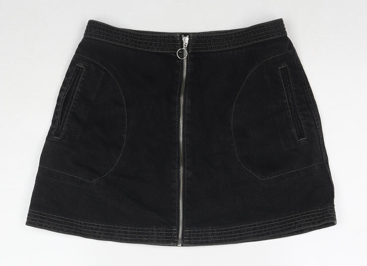 Cooperative Womens Black Cotton A-Line Skirt Size M Zip