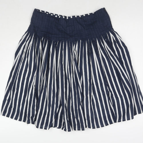 Principles Womens Blue Striped Cotton Pleated Skirt Size 14 Zip