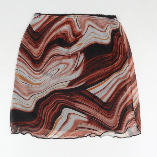 PRETTYLITTLETHING Womens Brown Geometric Polyester Mini Skirt Size 6