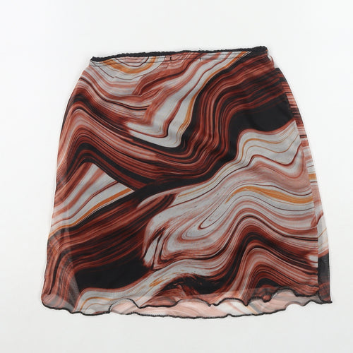 PRETTYLITTLETHING Womens Brown Geometric Polyester Mini Skirt Size 6