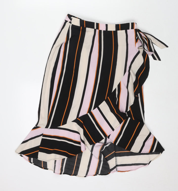 Outrageous Womens Multicoloured Striped Polyester Wrap Skirt Size 8 Tie
