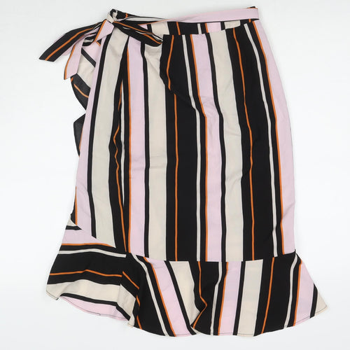 Outrageous Womens Multicoloured Striped Polyester Wrap Skirt Size 8 Tie