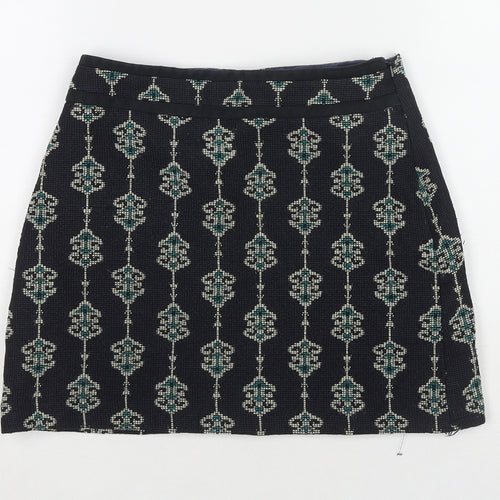 Zara Womens Blue Geometric Polyester Mini Skirt Size S Zip - Embraided