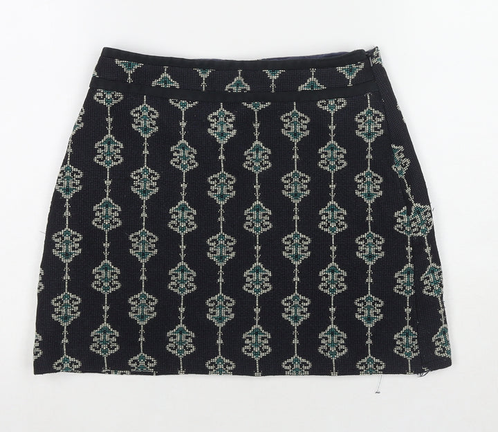 Zara Womens Blue Geometric Polyester Mini Skirt Size S Zip - Embraided