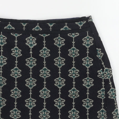 Zara Womens Blue Geometric Polyester Mini Skirt Size S Zip - Embraided
