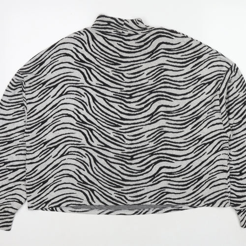 New Look Womens Grey Mock Neck Animal Print Polyester Pullover Jumper Size M - Zebra Print