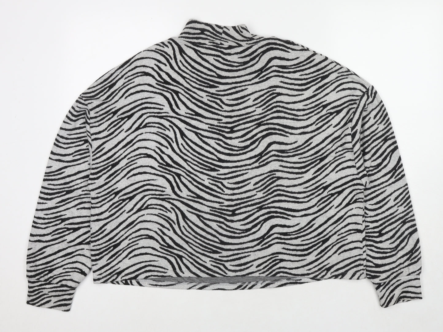New Look Womens Grey Mock Neck Animal Print Polyester Pullover Jumper Size M - Zebra Print