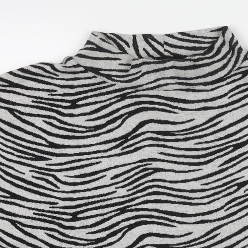 New Look Womens Grey Mock Neck Animal Print Polyester Pullover Jumper Size M - Zebra Print