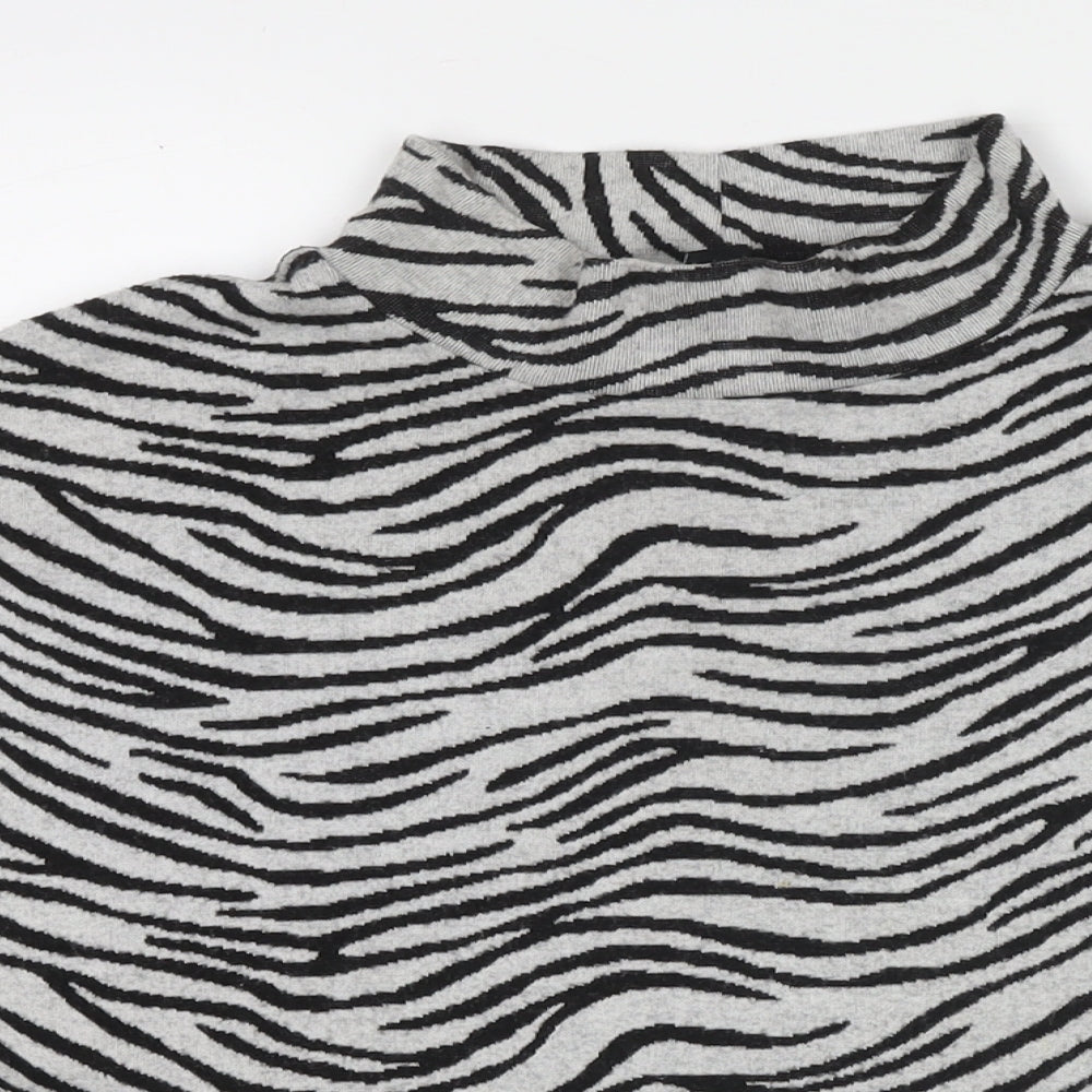 New Look Womens Grey Mock Neck Animal Print Polyester Pullover Jumper Size M - Zebra Print