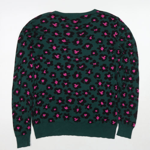 Sugarhill Womens Green Round Neck Floral Cotton Pullover Jumper Size 12