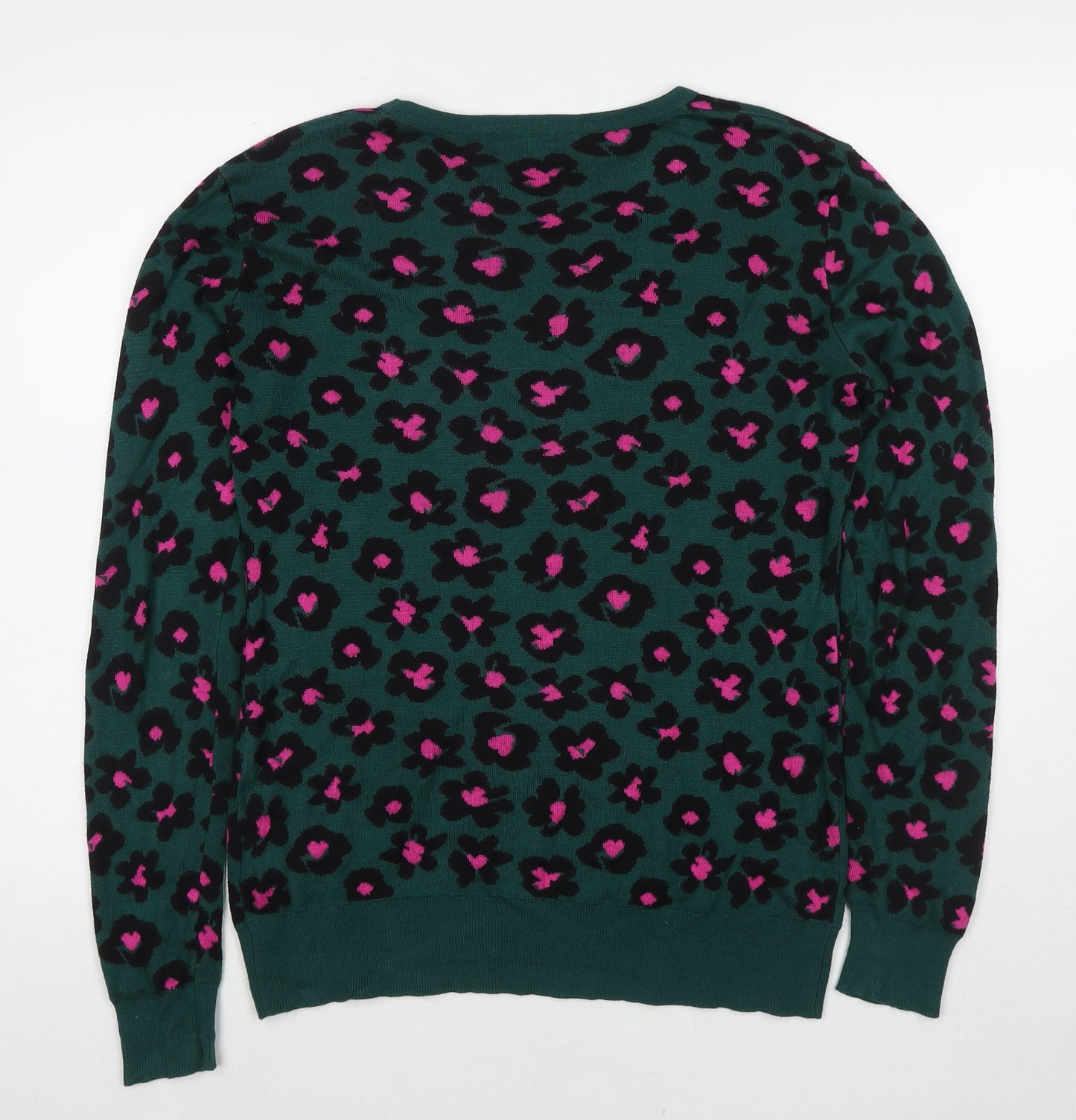 Sugarhill Womens Green Round Neck Floral Cotton Pullover Jumper Size 12