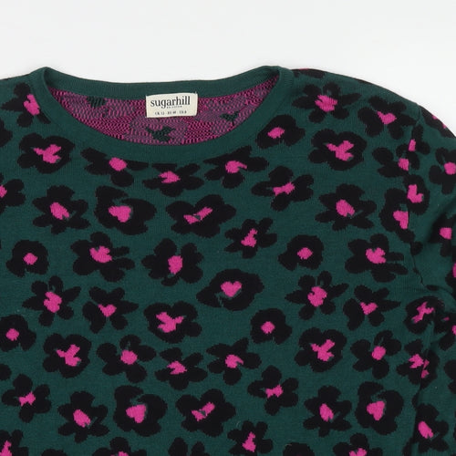 Sugarhill Womens Green Round Neck Floral Cotton Pullover Jumper Size 12