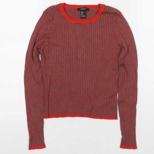 FOREVER 21 Womens Red Round Neck Striped Polyester Pullover Jumper Size S