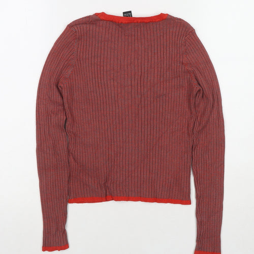 FOREVER 21 Womens Red Round Neck Striped Polyester Pullover Jumper Size S