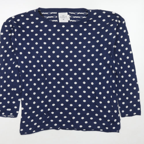 H&M Womens Blue Round Neck Polka Dot Cotton Pullover Jumper Size L