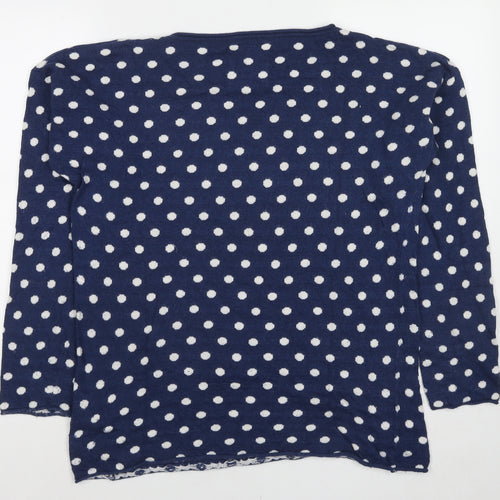 H&M Womens Blue Round Neck Polka Dot Cotton Pullover Jumper Size L