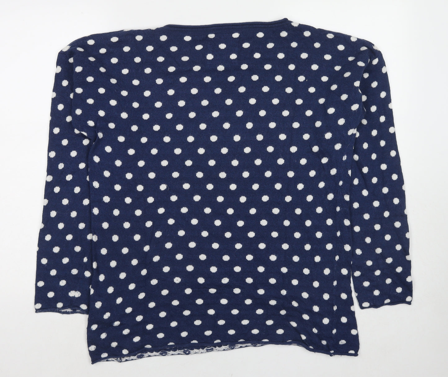 H&M Womens Blue Round Neck Polka Dot Cotton Pullover Jumper Size L