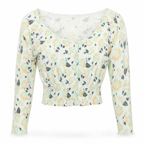 ICHI Womens Green Boat Neck Floral Cotton Cardigan Jumper Size 8