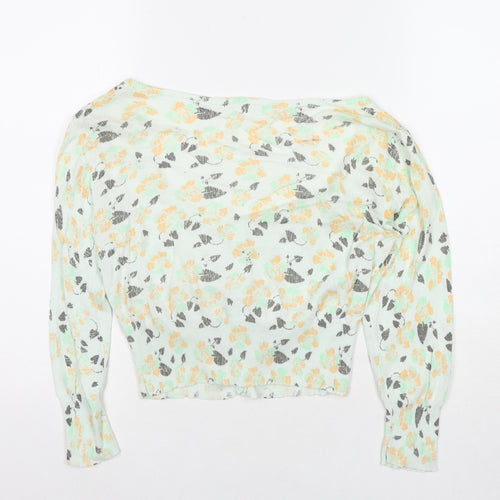 ICHI Womens Green Boat Neck Floral Cotton Cardigan Jumper Size 8