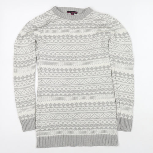 Store Twenty One Girls Grey Round Neck Fair Isle Acetate Tunic Jumper Size 9-10 Years Pullover