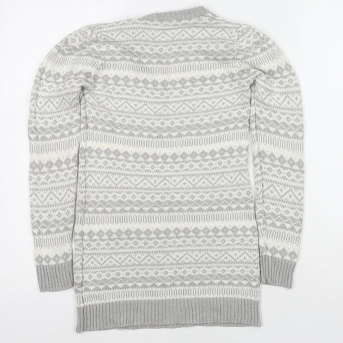 Store Twenty One Girls Grey Round Neck Fair Isle Acetate Tunic Jumper Size 9-10 Years Pullover