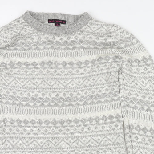 Store Twenty One Girls Grey Round Neck Fair Isle Acetate Tunic Jumper Size 9-10 Years Pullover