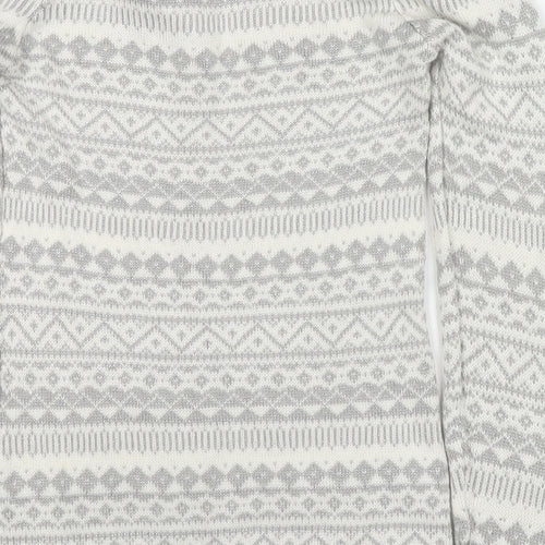 Store Twenty One Girls Grey Round Neck Fair Isle Acetate Tunic Jumper Size 9-10 Years Pullover