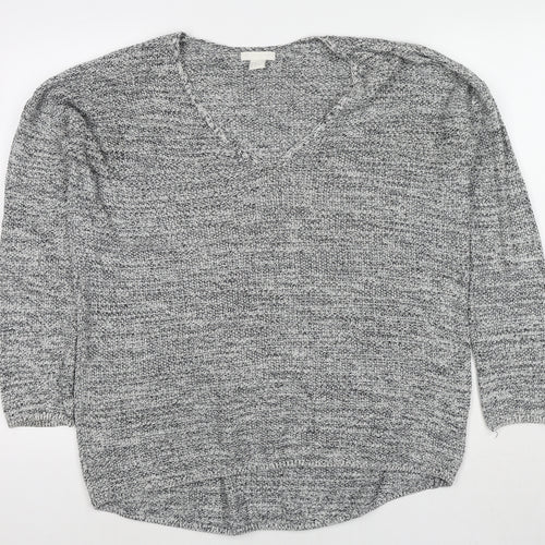 H&M Womens Grey V-Neck Cotton Pullover Jumper Size M