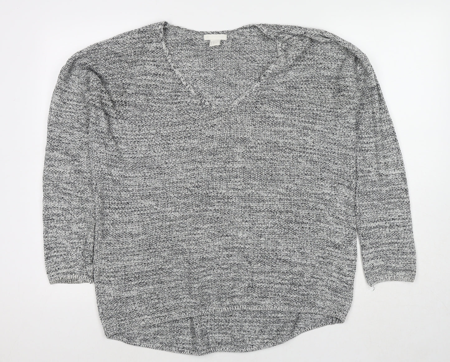 H&M Womens Grey V-Neck Cotton Pullover Jumper Size M