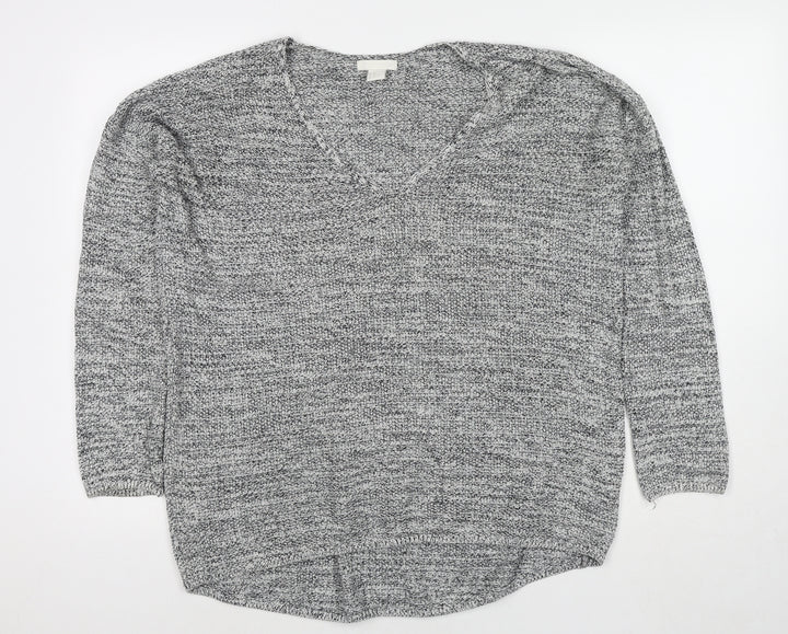 H&M Womens Grey V-Neck Cotton Pullover Jumper Size M