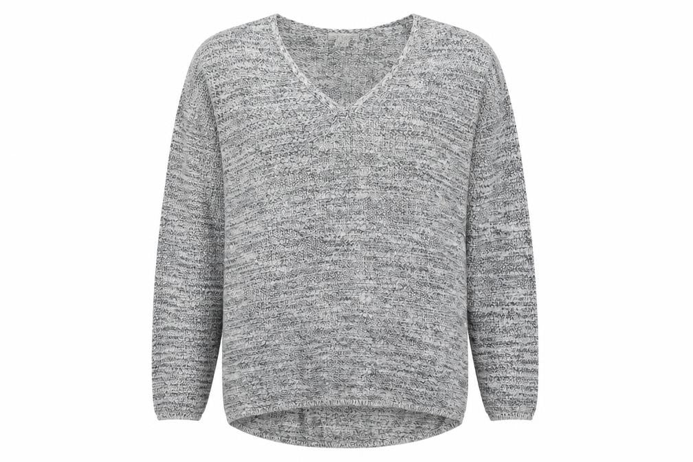 Front view of H&M women’s grey v-neck cotton jumper, size M