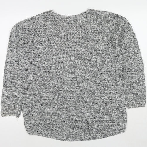 H&M Womens Grey V-Neck Cotton Pullover Jumper Size M
