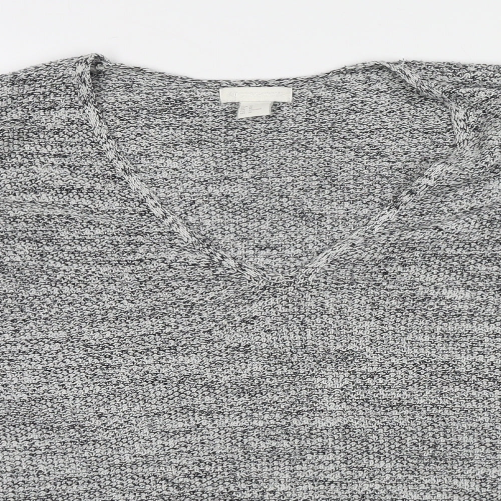 H&M Womens Grey V-Neck Cotton Pullover Jumper Size M