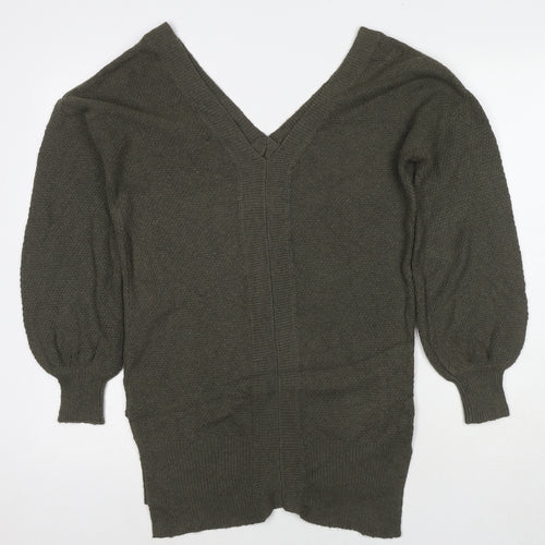 Yes Lola Womens Green V-Neck Cotton Tunic Jumper Size XS