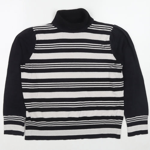 M&Co Womens Black Round Neck Striped Viscose Pullover Jumper Size 18