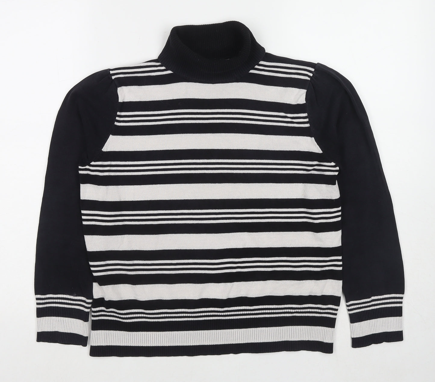 M&Co Womens Black Round Neck Striped Viscose Pullover Jumper Size 18