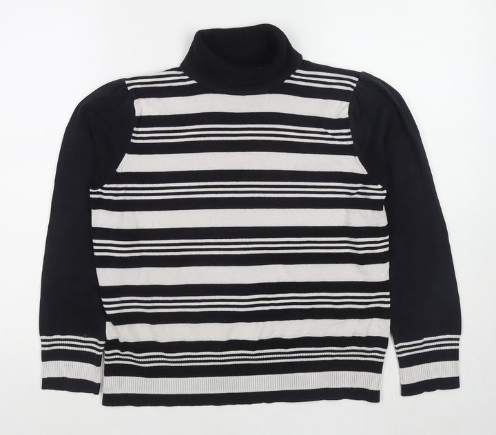 M&Co Womens Black Round Neck Striped Viscose Pullover Jumper Size 18