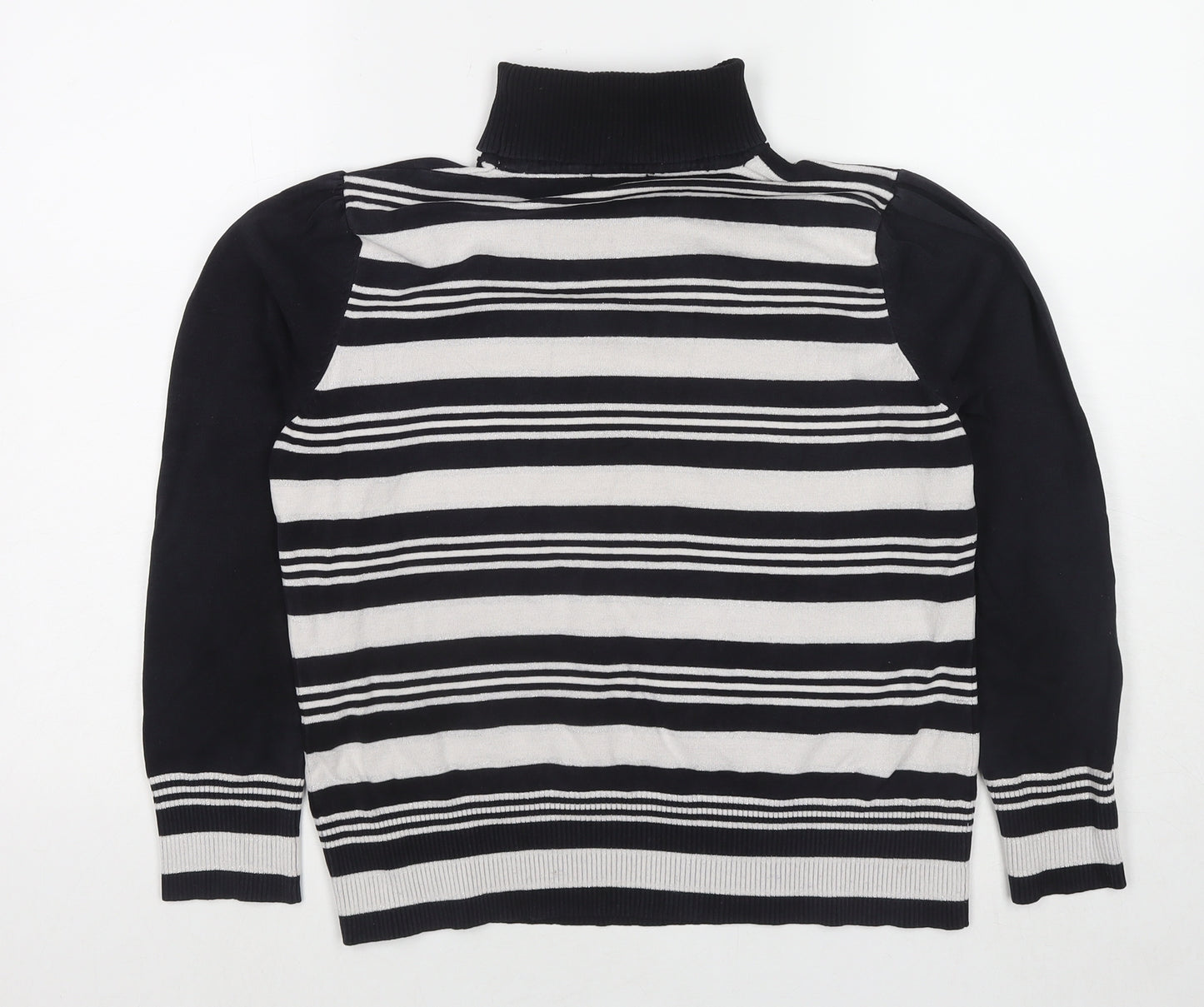 M&Co Womens Black Round Neck Striped Viscose Pullover Jumper Size 18